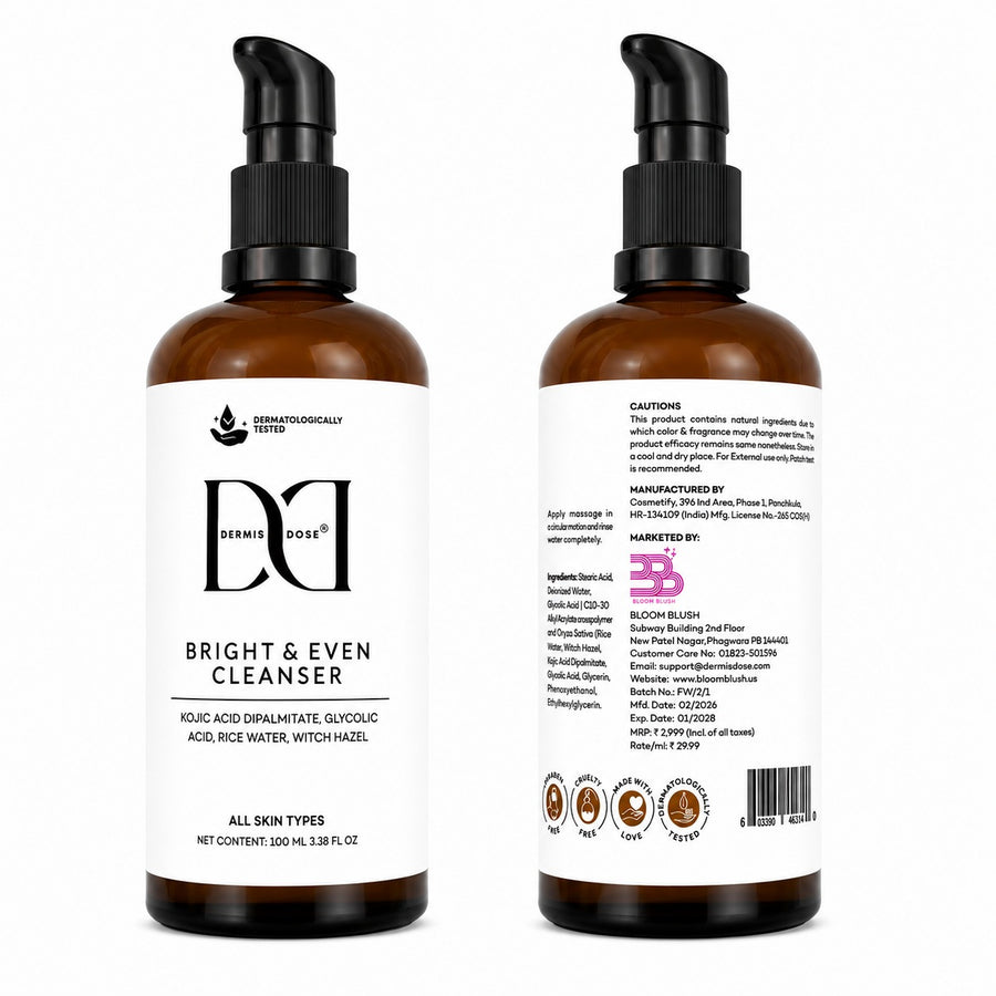 Dermis Dose Bright & Even Cleanser | 100ml + Dermis Dose Rosé Root Radiance Toner | 100ml