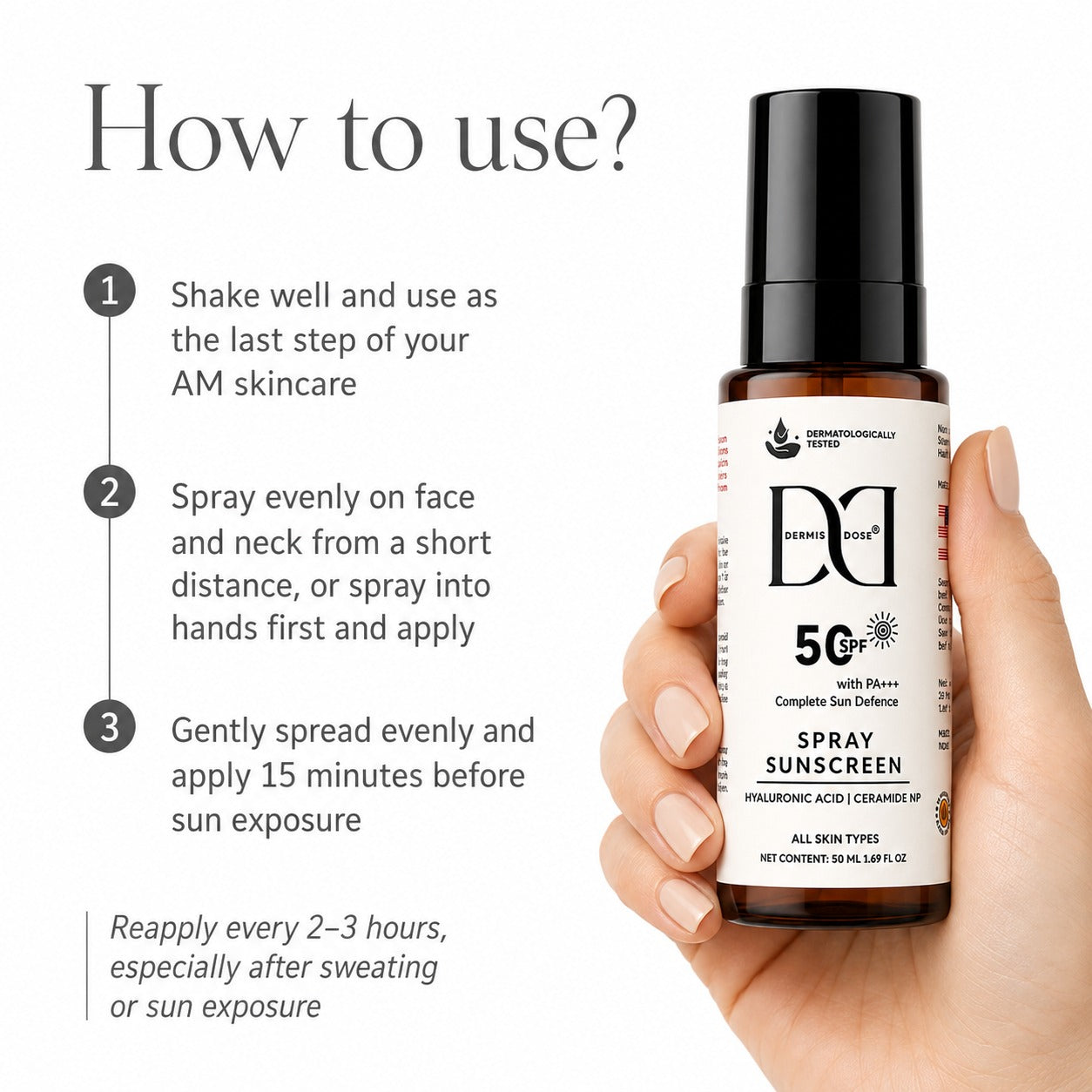 Dermis Dose SPF 50 Spray Sunscreen | 50ml